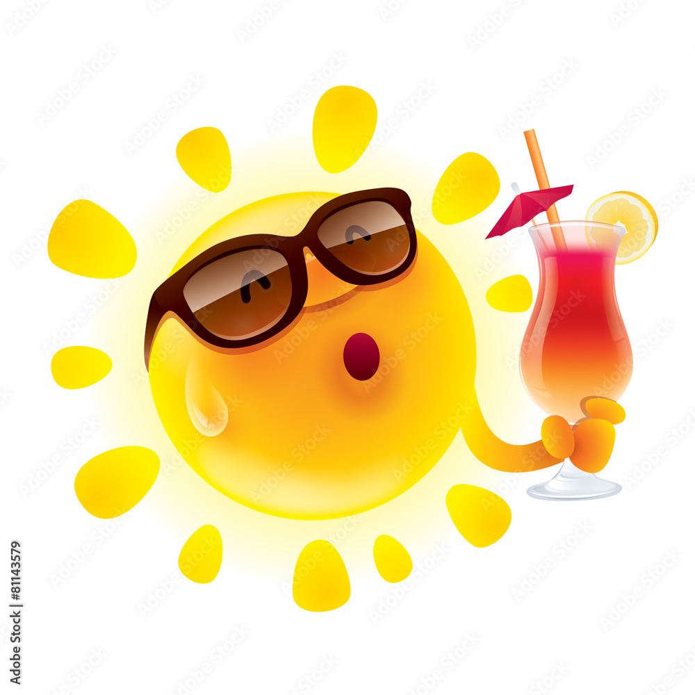 Summer sun chilling out with cocktail - obrazy, fototapety, plakaty 