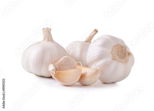 Close up of garlic on a white background.