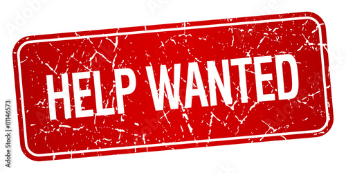 help wanted red square grunge textured isolated stamp