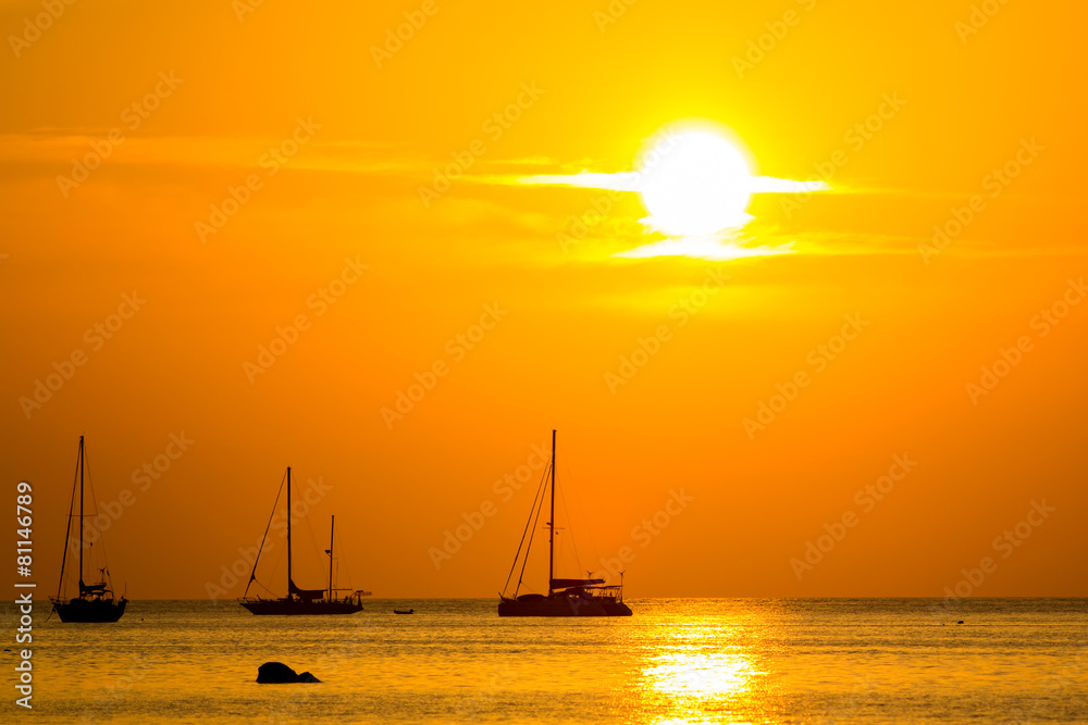 Beautiful silhouette sunset sky at Koh Lipe island, Thailand