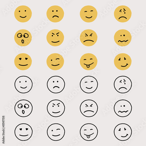 Set of hand drawn emoticons or smileys.