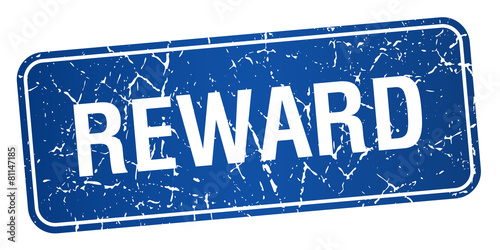 reward blue square grunge textured isolated stamp