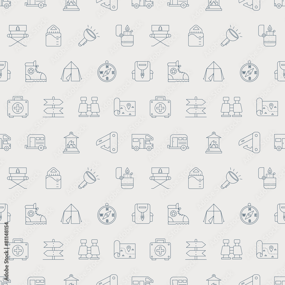 camping line icon pattern set