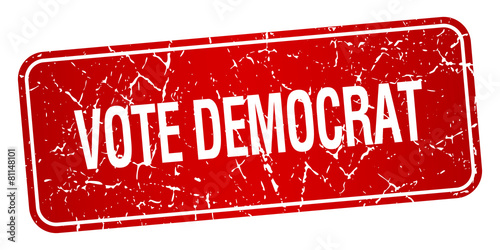 vote democrat red square grunge textured isolated stamp