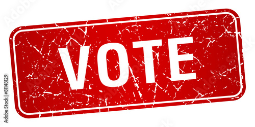vote red square grunge textured isolated stamp