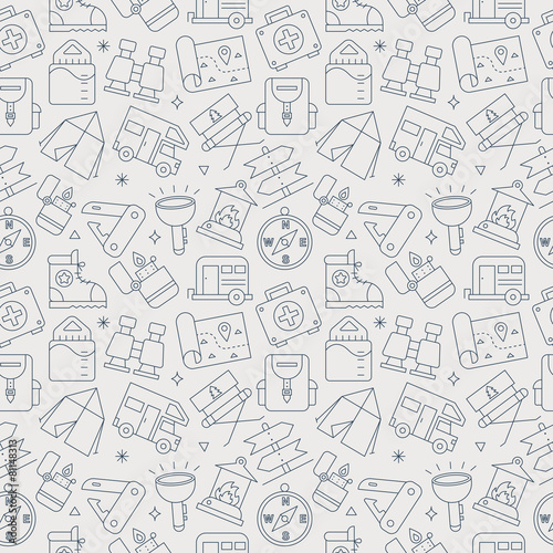 camping line icon pattern set