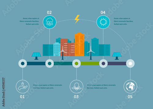 Ecology illustration infographic elements flat design. City