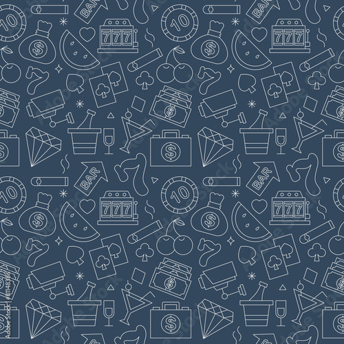 Casino line icon pattern set