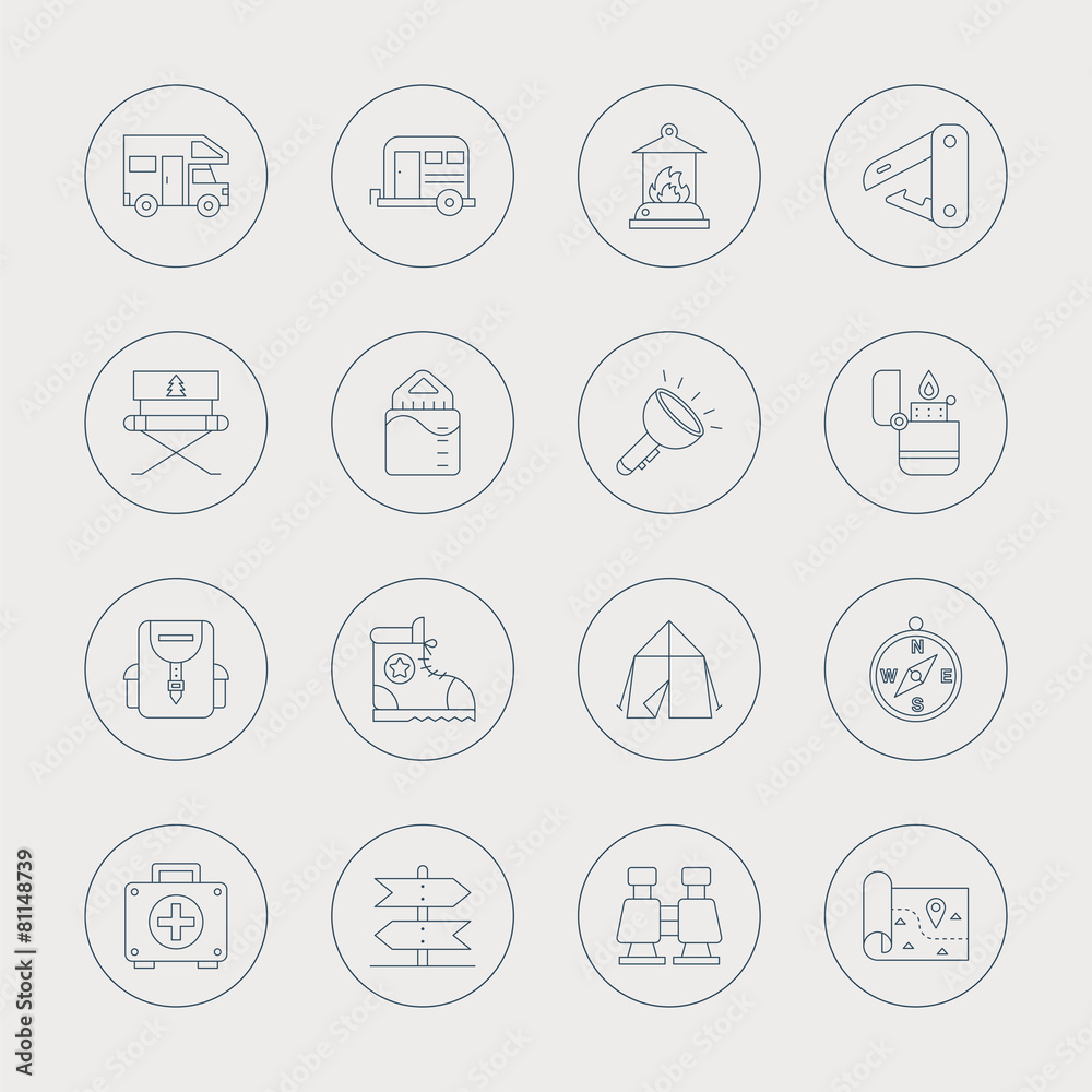camping line icon set camping line icon set