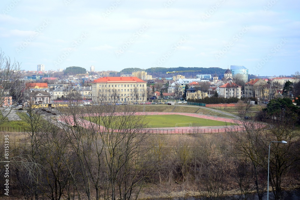 Vilnius city Zverynas district aerial spring view