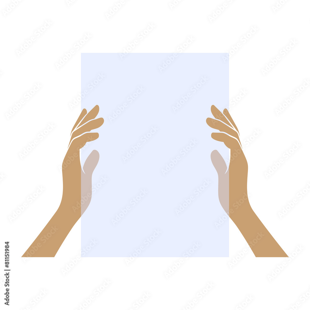 Obraz premium Hands Holding Blank Paper on White Background. Vector