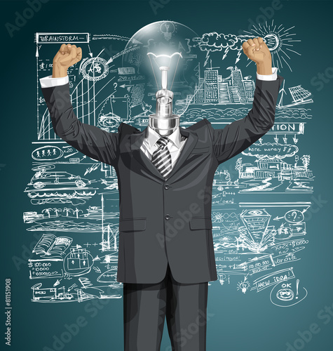 Vector Lamp Head Businessman With Hands Up