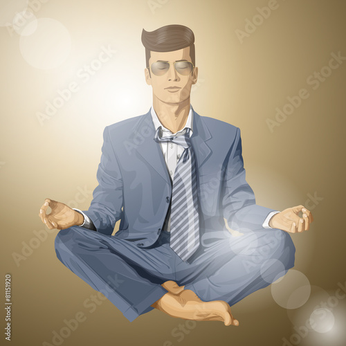 Vector Hipster Businessman in Lotus Pose Meditating