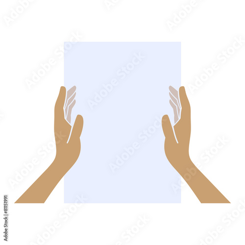 Hands Holding Blank Paper on White Background. Vector