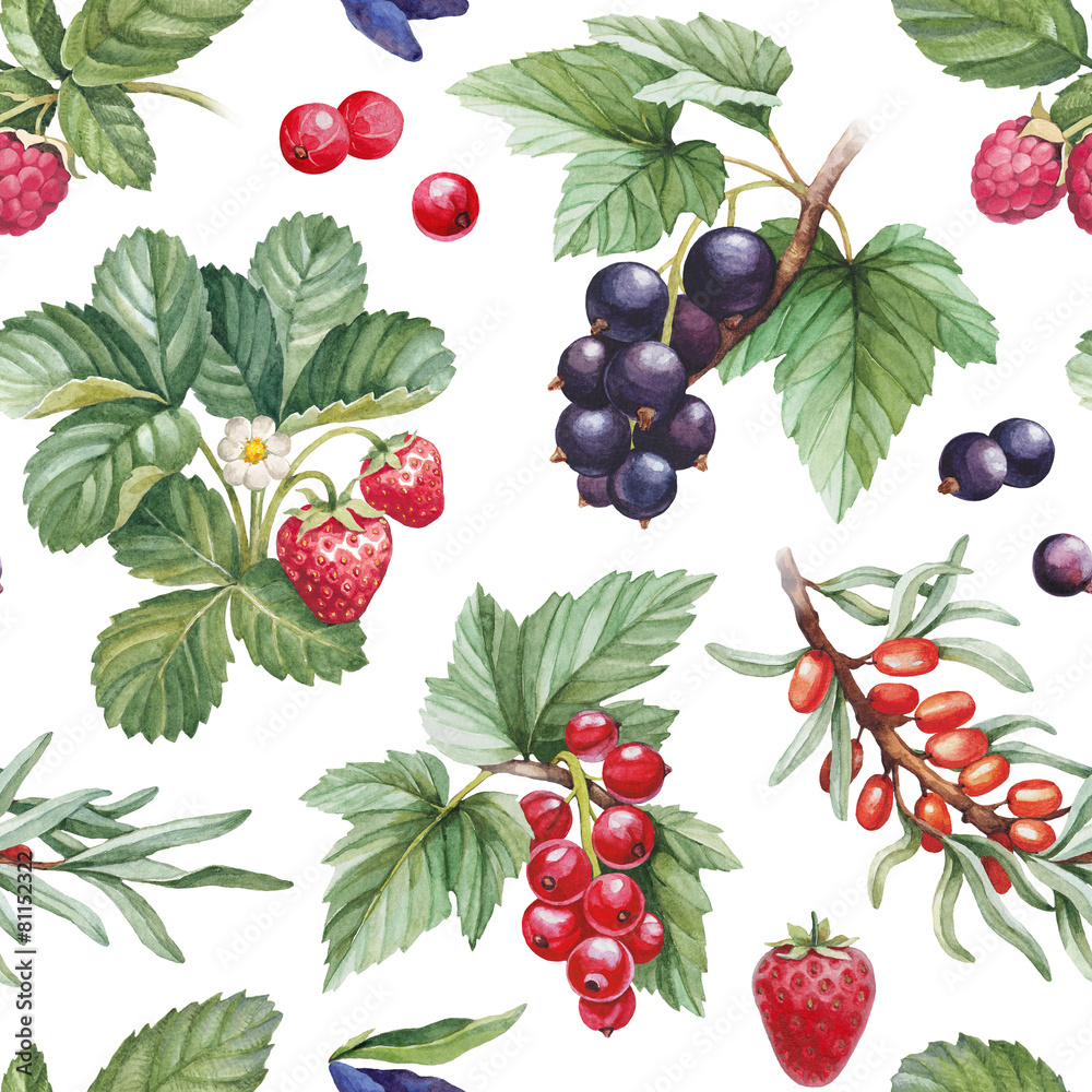 Seamless pattern with watercolor illustrations of berries Seamless pattern with watercolor illustrations of berries