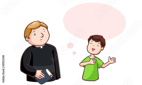 The boy said to pastor with balloon speech vector photo