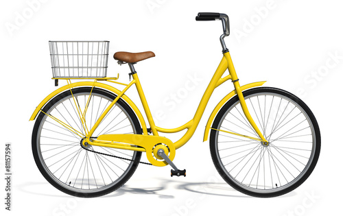 Yellow Vintage Style Bike isolated on White Background. Side View	