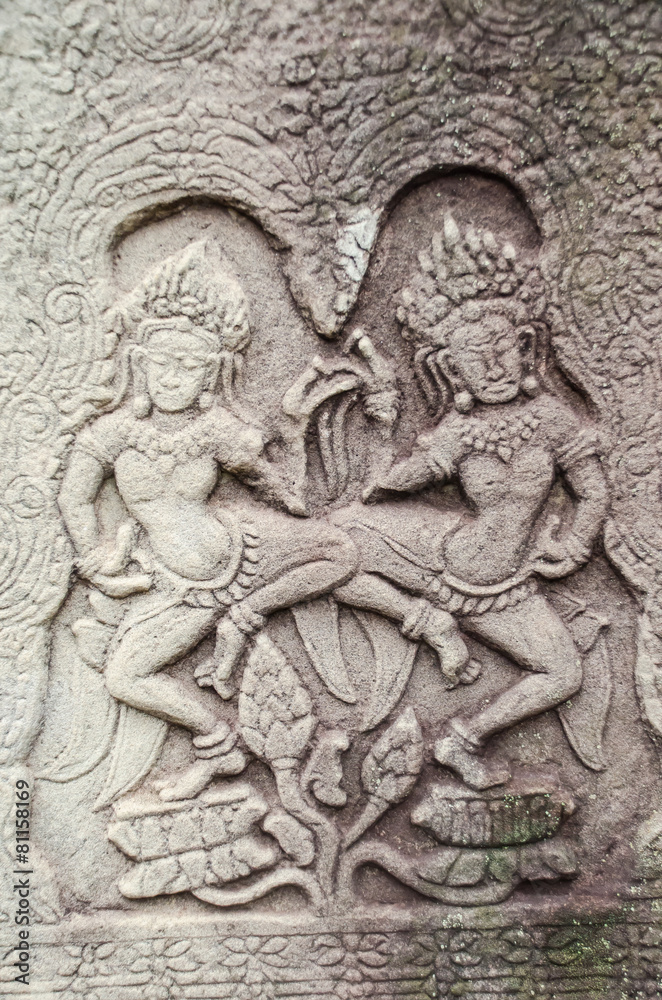 the beautiful ancient carving on the stone at Angkor wat the beautiful ancient carving on the stone at Angkor wat