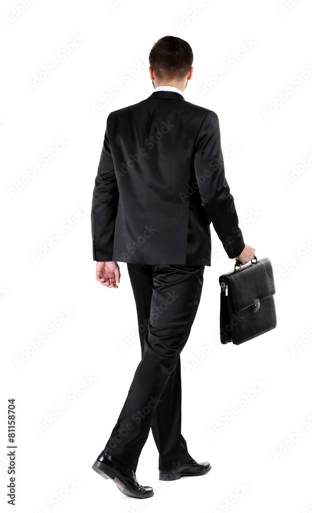 Elegant man in suit with briefcase isolated on white Elegant man in suit with briefcase isolated on white