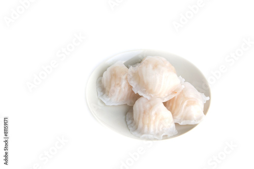 Steamed shrimp dumplings on white background