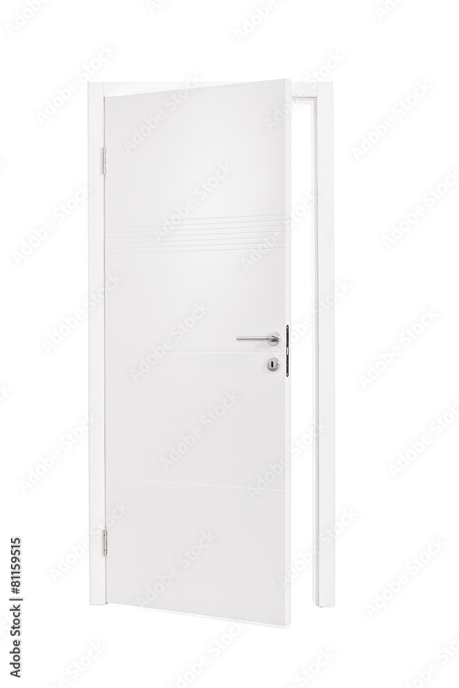 Vertical studio shot of an semi-opened white door Vertical studio shot of an semi-opened white door
