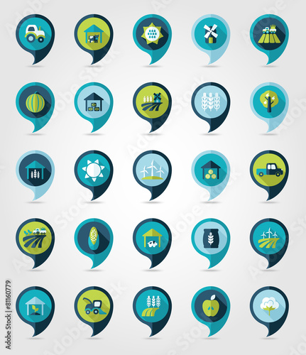 Farm Field flat mapping pin icon with long shadow