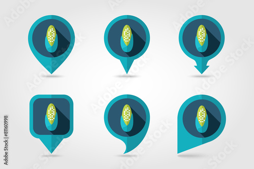 Corncob flat mapping pin icon with long shadow