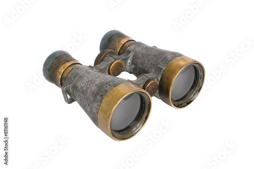 Old binoculars on white background