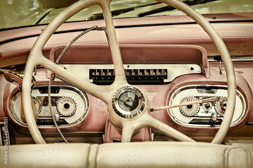 Retro styled image of the interior of a classic car