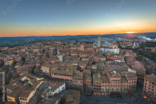 aerial panorama of the Tuscan medieval town of Siena, Italy