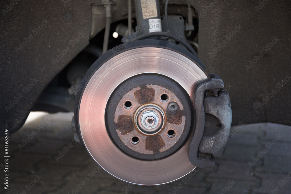 The Brake disk and detail of the wheel assembly
