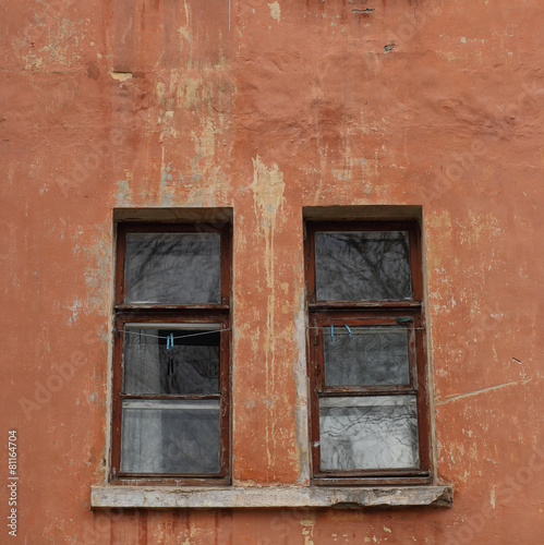 Windows on the wall of an old house