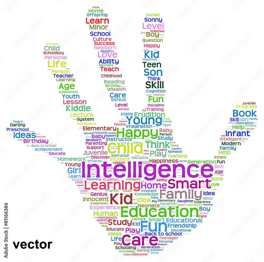 Conceptual child education hand print word cloud isolated Conceptual child education hand print word cloud isolated
