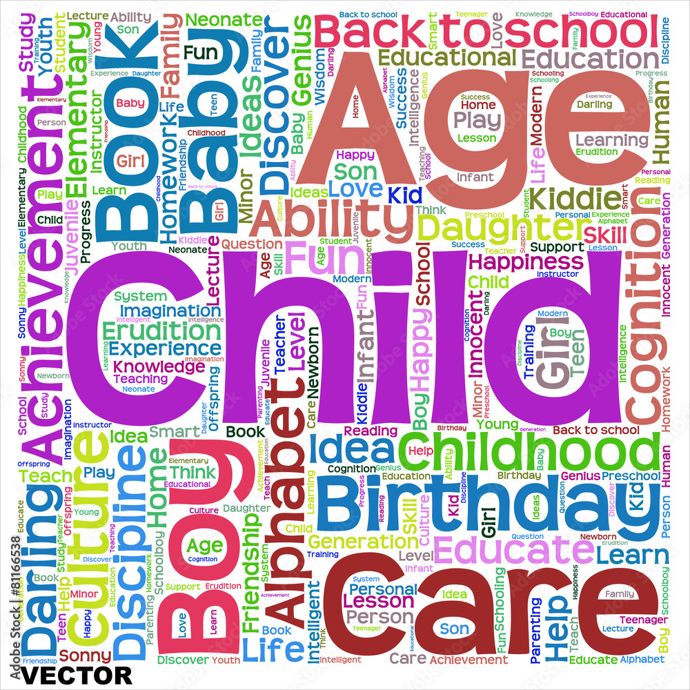 Vector child education or family word cloud