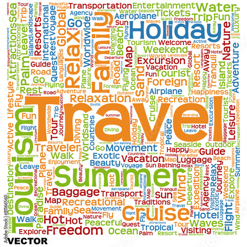 Vector conceptual tourism or travel  word cloud