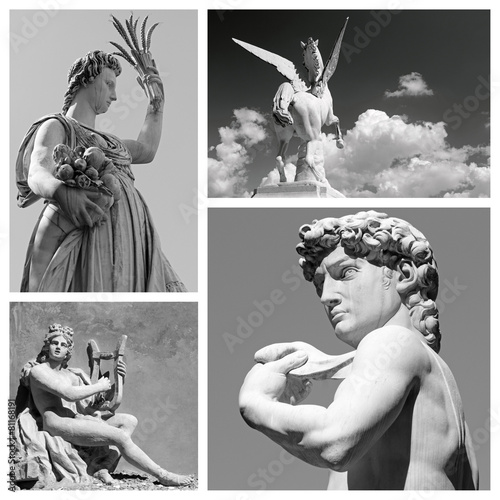 group of mythological statues of  : Demeter, Pegasus, Apollo and