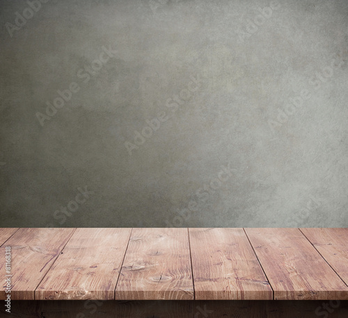 Wood table with concrete texture background