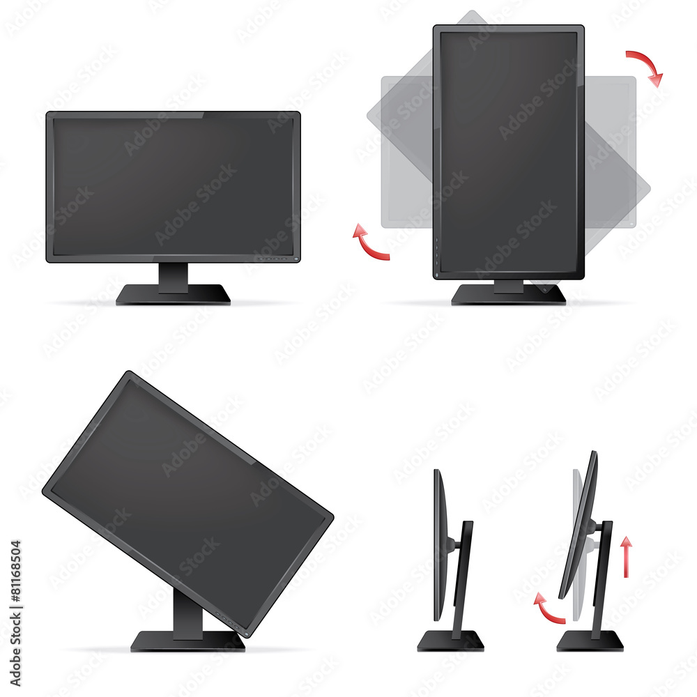 Monitor with tilt, swivel, pivot and height adjustments Stock Vector