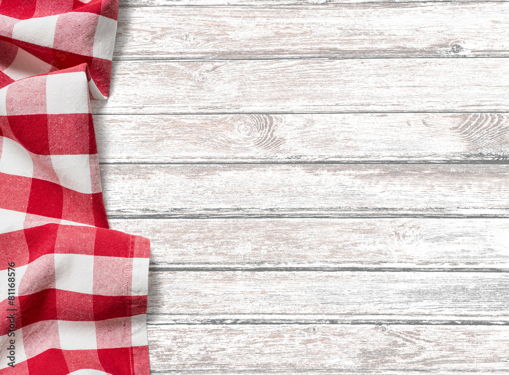 Obraz premium kitchen table background with red picnic cloth