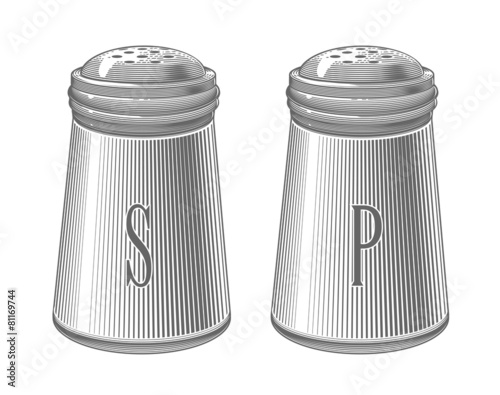 Salt and pepper shakers in engraving style