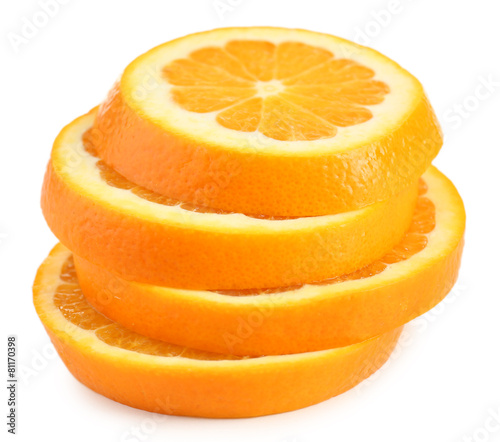 Juicy slices of orange isolated on white
