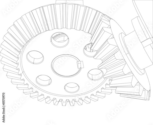 Gears with bearings and shafts. Close-up. Vector