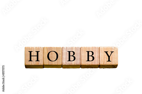 Word HOBBY isolated on white background with copy space