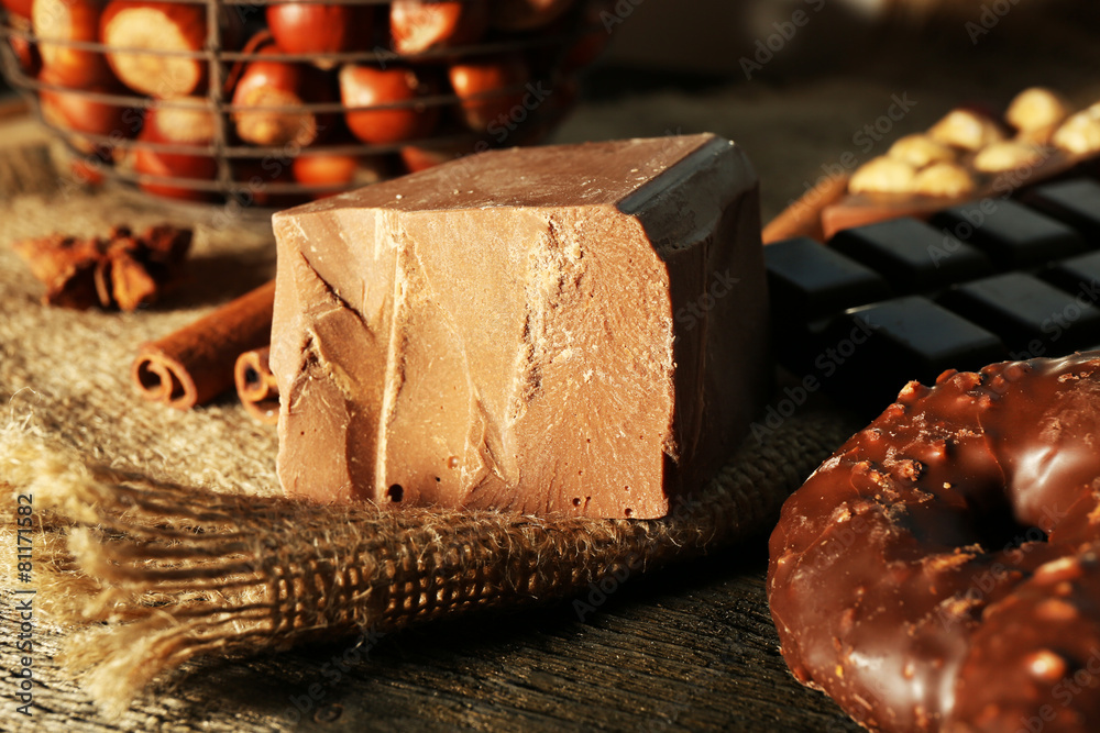 Still life with set of chocolate, nuts and spices Still life with set of chocolate, nuts and spices