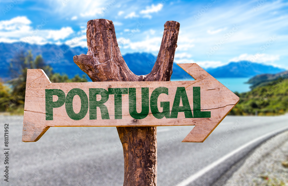 Portugal sign with road background