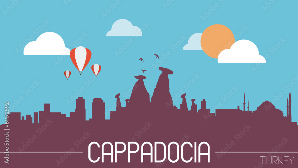 Cappadocia Turkey skyline silhouette flat design vector