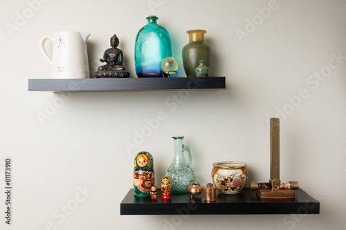 Living room wall shelves
