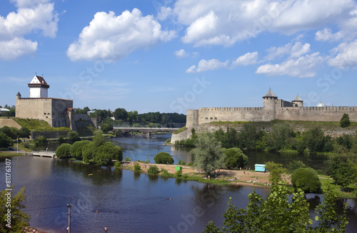 Two ancient fortresses is border. Narva, Estonia and Ivangorod