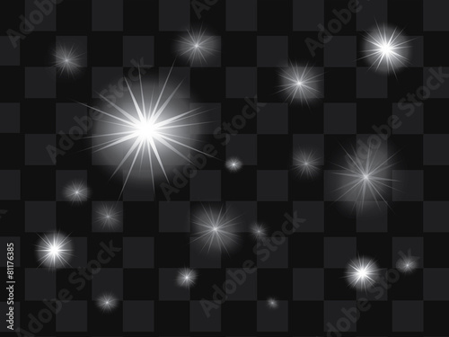 Set of vector glowing light effect stars with sparkles