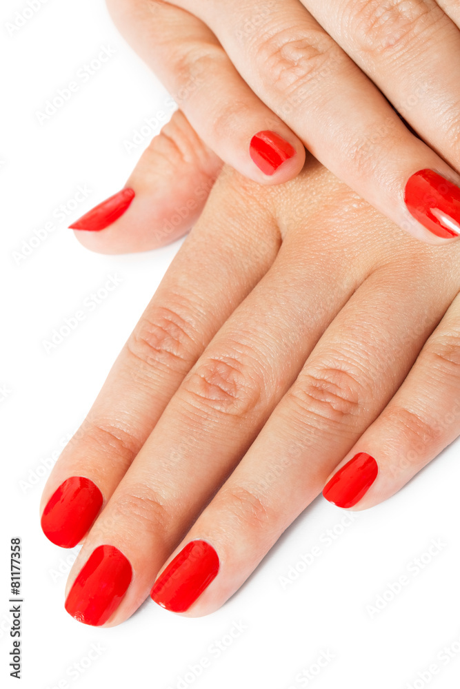 Woman with beautiful manicured red fingernails Woman with beautiful manicured red fingernails
